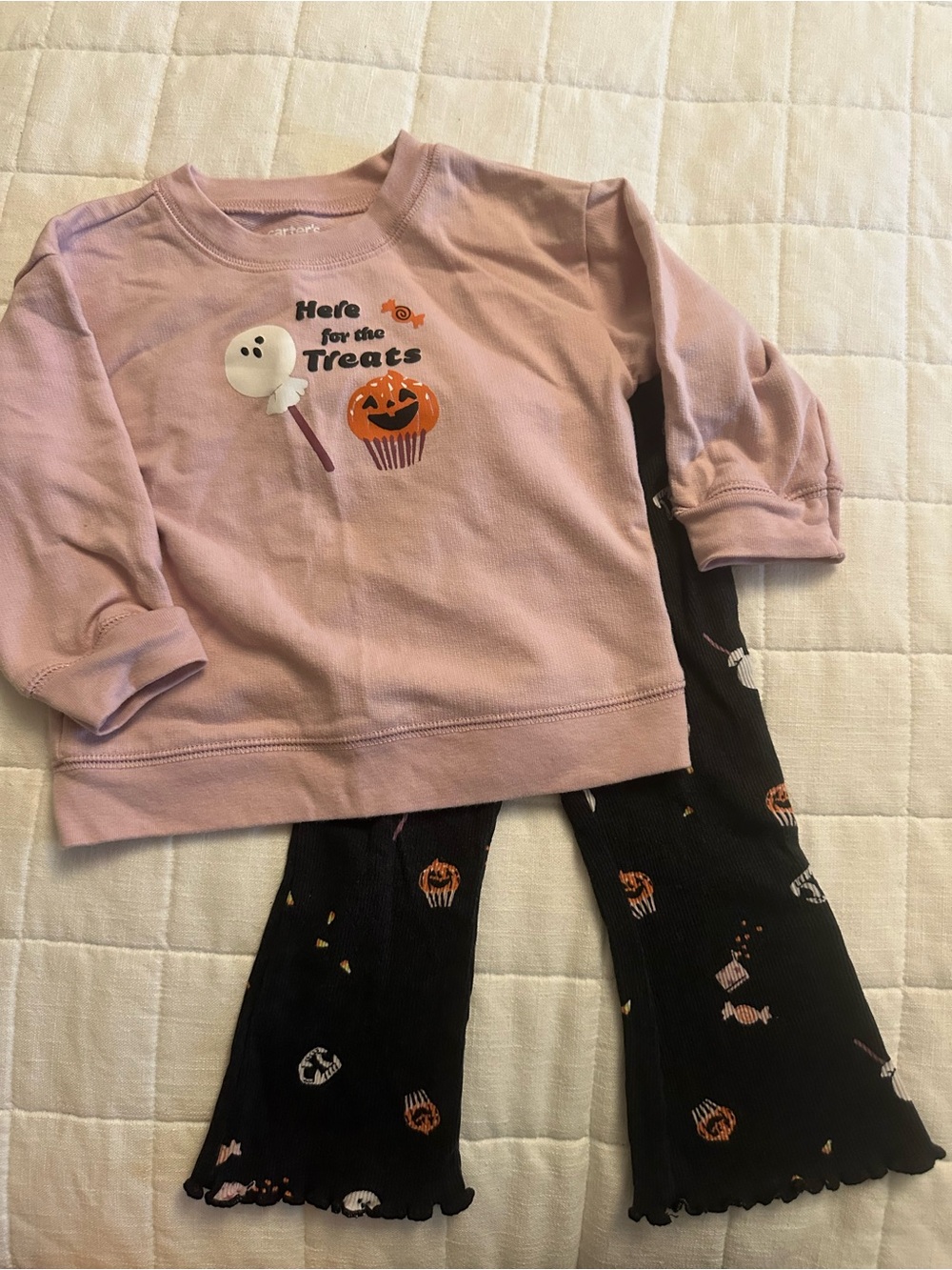 Carter's Pink Halloween Sweatshirt with Black Candy Print Pants
